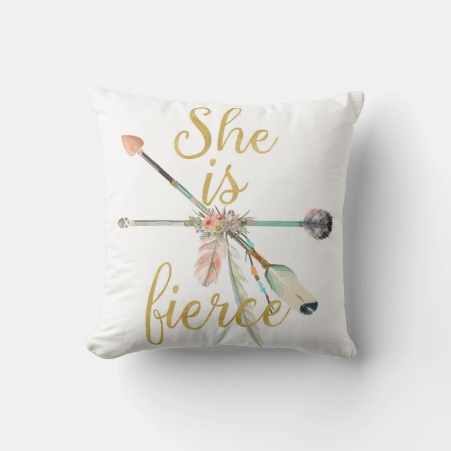 Boho She Is Fierce Arrow Tribal Nursery Pillow (Front)