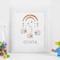 Boho Sheep Mobile | Soft Neutral Nursery Art