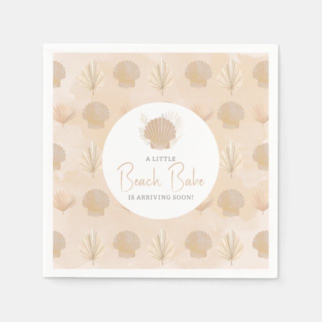 Boho Shell Beige Ocean Baby Shower Napkin (Front)