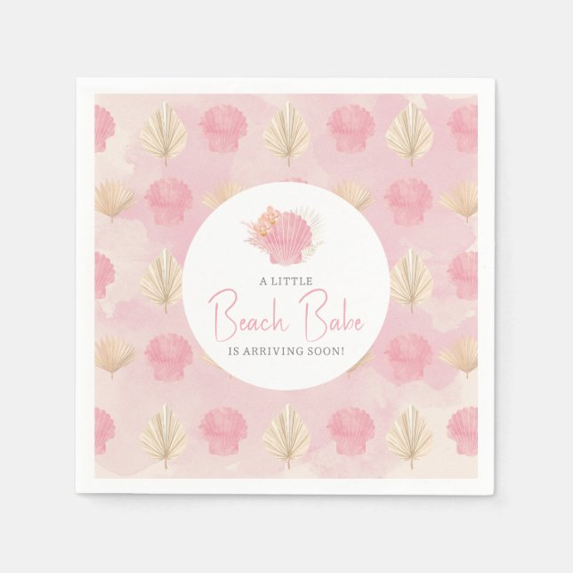 Boho Shell Pink Ocean Baby Shower Napkin (Front)