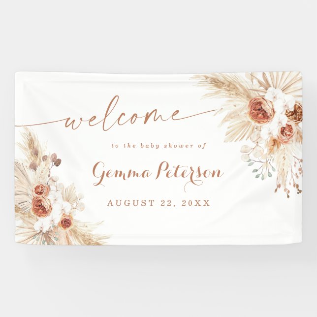 Boho Shower Pampas Grass Welcome Sign Banner (Horizontal)