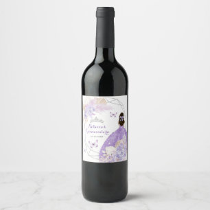 Boho Silver Purple Floral Butterfly Quinceañera Wine Label
