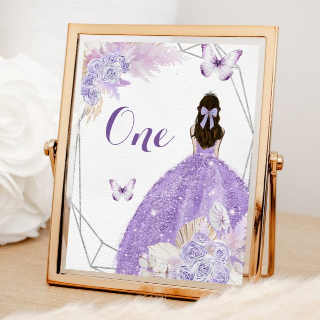 Boho Silver Purple Flowers Quinceañera Table Number (Creator Uploaded)