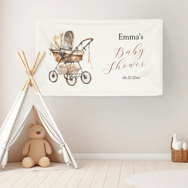 Boho Simple Carriage Floral Neutral Baby Shower Banner (Boho Simple Carriage Floral Neutral Baby Shower Banner
)
