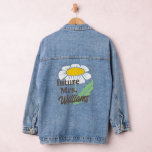 Boho Simple Daisy Future Mrs Last Name Bride Denim Jacket<br><div class="desc">A simple daisy flower design with white petals gives this bride to be "future Mrs" denim jacket a retro,  modern hippie,  bohemian vibe. The personalized text makes it a fun outfit accessory for engagement photoshoots,  parties,  bachelorette weekends,  and even day of wedding photos for the carefree bride.</div>