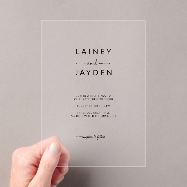 Boho Simple Elegant Script Wedding Clear Acrylic Invitations (Insitu (Handheld))