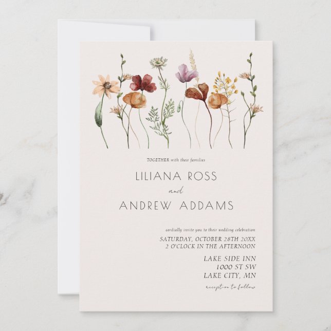 Boho Simple Fleur sauvage Faire-part de mariage (Devant)