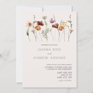 Boho Simple Fleur sauvage Faire-part de mariage