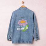 Boho Simple Flower Future Mrs Last Name Bride Denim Jacket<br><div class="desc">A simple flower design with lilac pink petals gives this bride to be "future Mrs" denim jacket a retro,  modern hippie,  bohemian vibe. The personalized text makes it a fun outfit accessory for engagement photoshoots,  parties,  bachelorette weekends,  and even day of wedding photos for the carefree bride.</div>