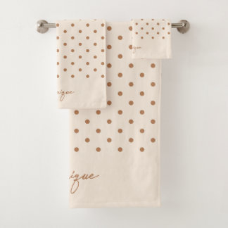Boho Simple Modern Girly Neutral Polka Dot Beige Bath Towel Set