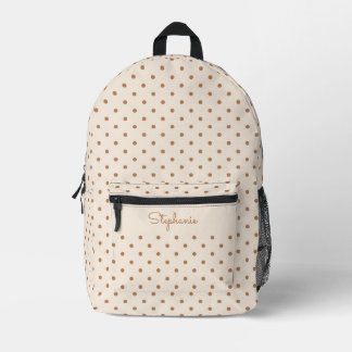 Boho Simple Modern Neutral Polka Dot Beige Name Printed Backpack