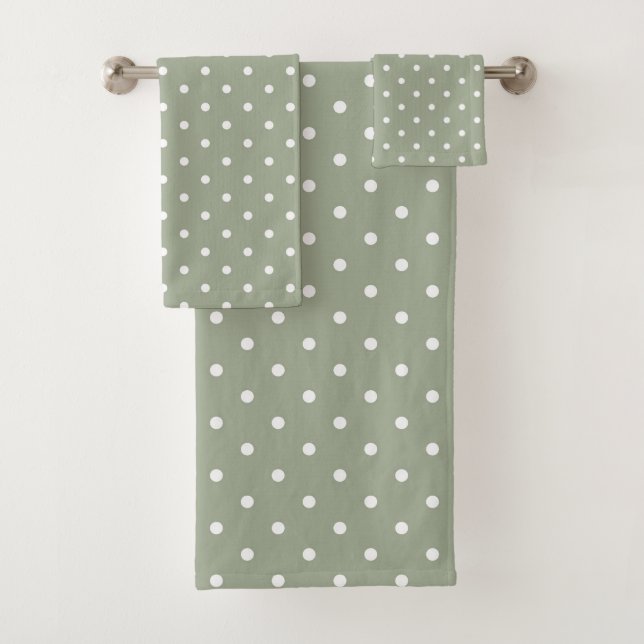 Boho Simple Modern Neutral Polka Dot Sage Green Bath Towel Set (Insitu)