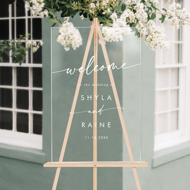 Boho Simple Moderne Blanc Clair Mariage Accueil (Boho Simple Modern White Clear Wedding Welcome Acrylic Sign)