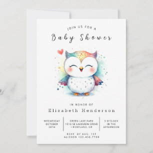 Boho Simple Owl Baby Shower Invitation