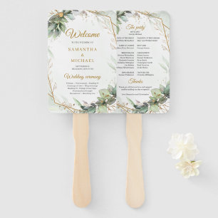 Boho Simple spring greenery and gold frame wedding Hand Fan