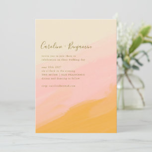 Boho Simple Watercolor Pink Yellow Script Wedding Invitation