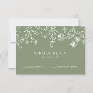 Boho Simple Wildflower Sage Green Wedding RSVP Card