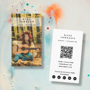 Boho Singer Musician Photo Social Media QR Code Business Card