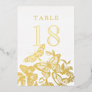 Boho Sketched Butterflies Gold Table Numbers