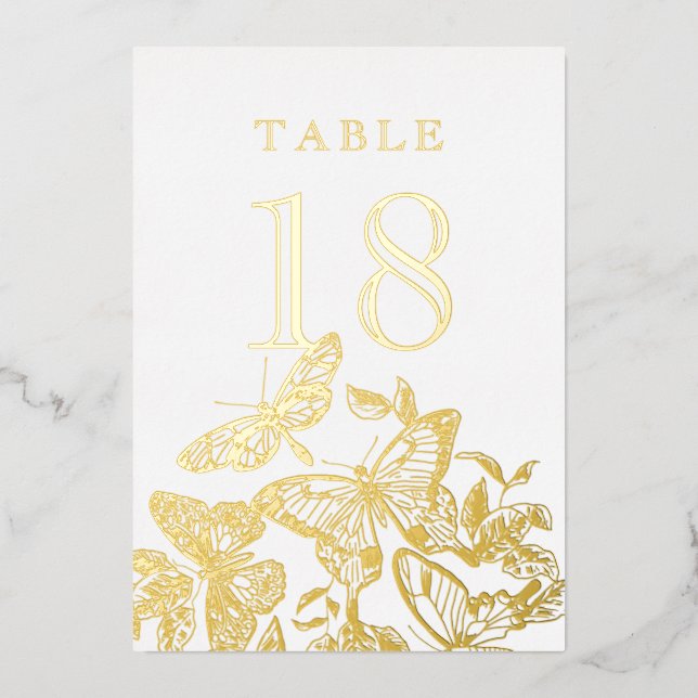 Boho Sketched Butterflies Gold Table Numbers (Front)