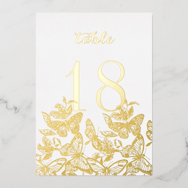 Boho Sketched Butterflies Gold Table Numbers (Front)