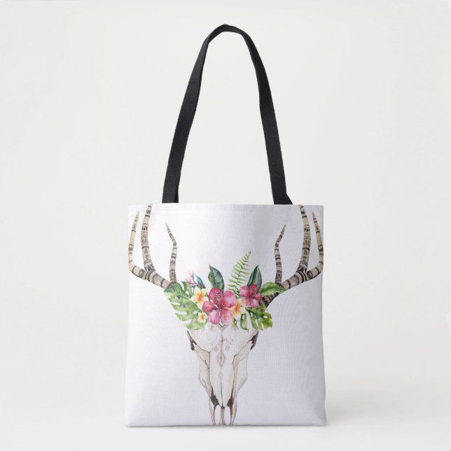 Boho Skull Bouquet Tote Bag (Front)