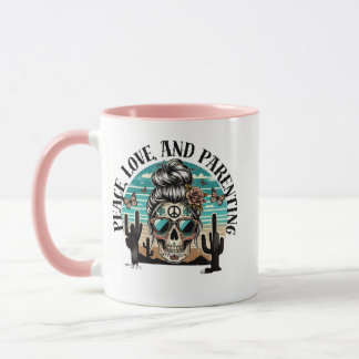 Boho Skull Peace and Parenting T-Shirt – Retro Des Mug
