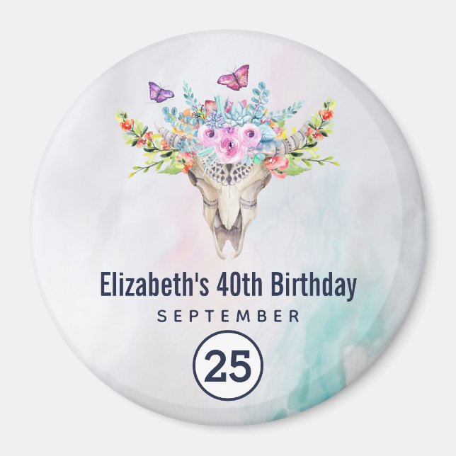 Boho Skull with a Floral Bouquet Save the Date Magnet (Front)