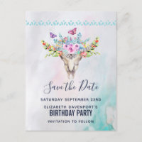 Boho Skull with a Floral Bouquet Save the Date