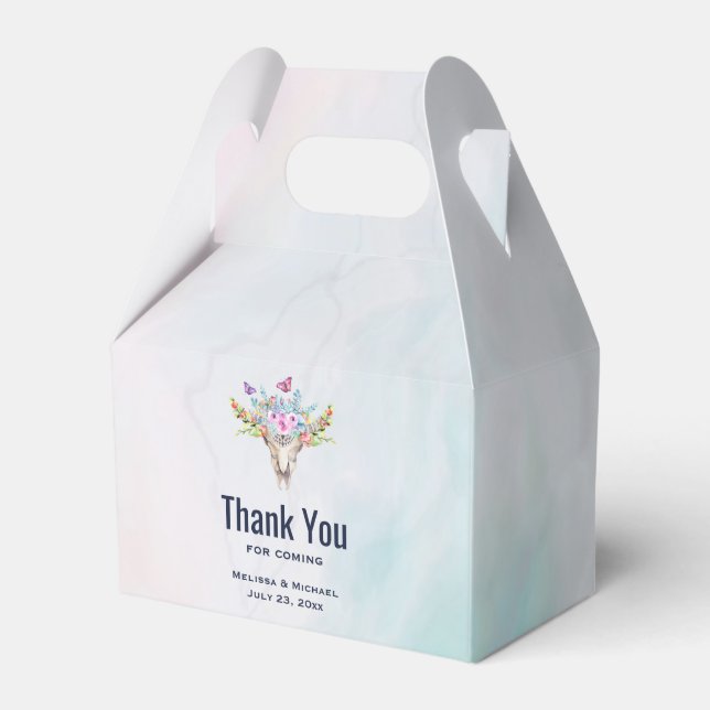 Boho Skull with Butterflies and Flowers Thank You Favor Box (Front Side)