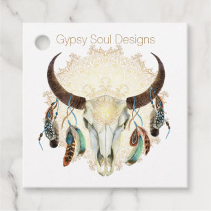 Boho Skull with Feathers Favour Tags