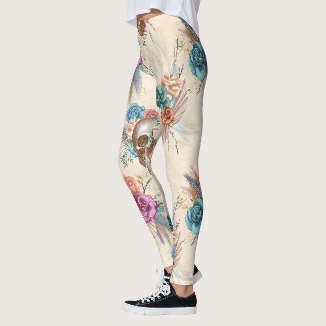 Boho Skull with Flowers Leggings (Left)