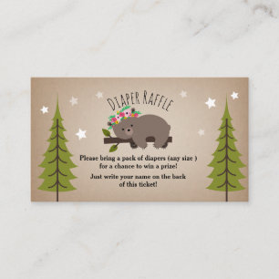 Boho Sleepy Bear Stars Diaper Raffle Enclosure Card