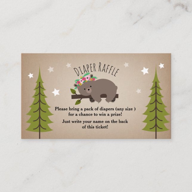 Boho Sleepy Bear Stars Diaper Raffle Enclosure Card (Front)