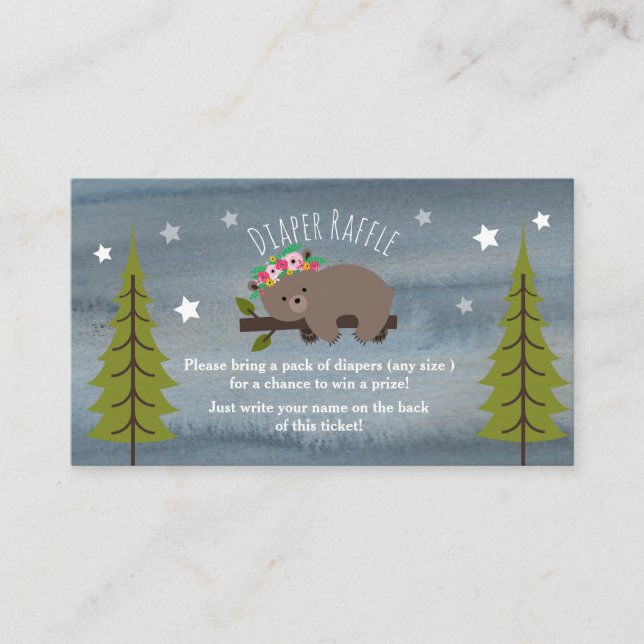 Boho Sleepy Bear Stars Diaper Raffle Enclosure Card (Front)