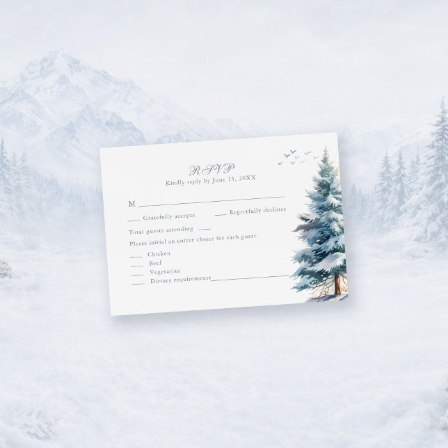 Boho Snowy Mountain & Pine Trees Wedding RSVP Card (Boho Snowy Mountain & Pine Trees Wedding RSVP Card)