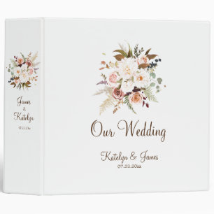 Boho Soft Colored Rose/White Flowers Wedding Binder