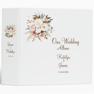 Boho Soft Colored Rose/White Flowers Wedding Binder