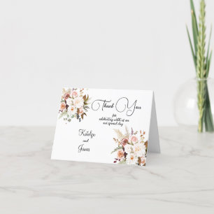 Boho Soft Colored Roses/White Flowers Wedding Thank You Card
