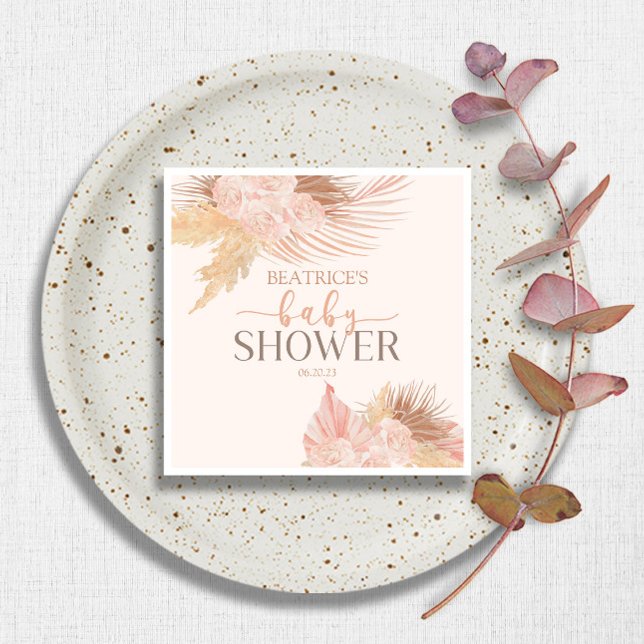 Boho Soft Pink Floral Flower Baby Shower Napkin (Creator Uploaded)