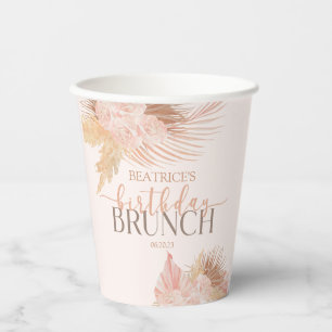 Boho Soft Pink Floral Flower Birthday Brunch Party Paper Cups