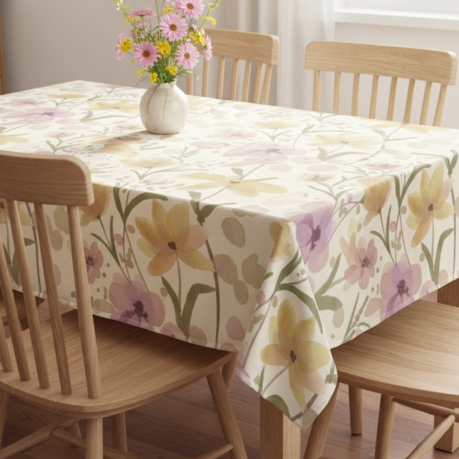 Boho Soft Pink Watercolor Wildflower  Tablecloth (Creator Uploaded)