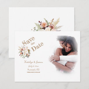 Boho Soft Roses/White Flowers/Wedding/SaveThe Date