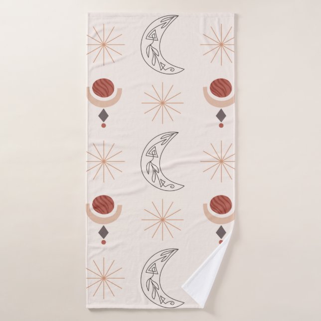 Boho soleil lune ligne décorative art formes abstr (Serviette de bain)