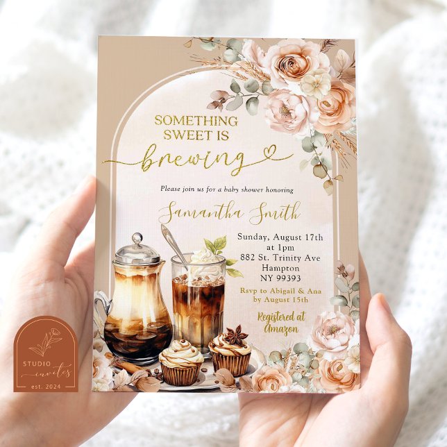 Boho Something Sweet Is Brewing Baby Shower Invitation (Creator Uploaded)