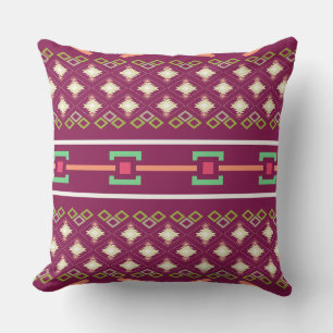 Boho Southwestern Aztec Diamond Pattern in Burgund Throw Pillow