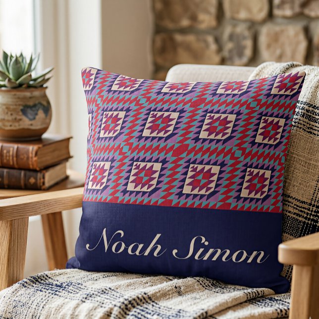 Boho Southwestern Geometric Pattern Custom Name Throw Pillow (Creator Uploaded)