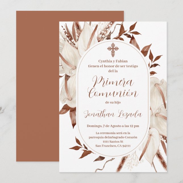 Boho Spanish First Holy Communion Invitation (Front/Back)