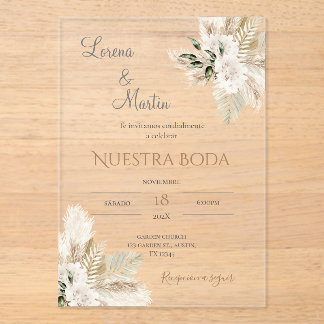 Boho Spanish Wedding Acrylic Invitation