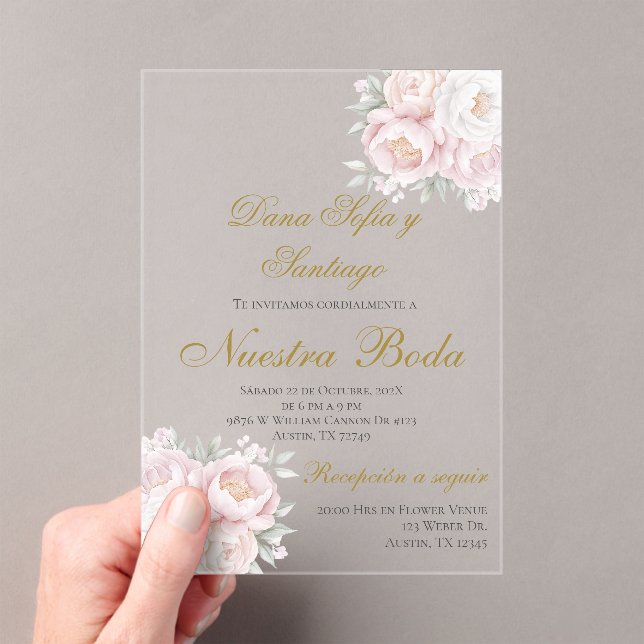 Boho Spanish Wedding Acrylic Invitation (Insitu (Handheld))